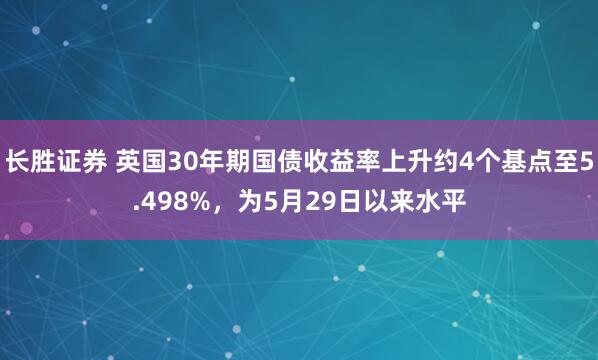 长胜证券 英国30年期国债收益率上升约4个基点至5.498%，为5月29日以来水平